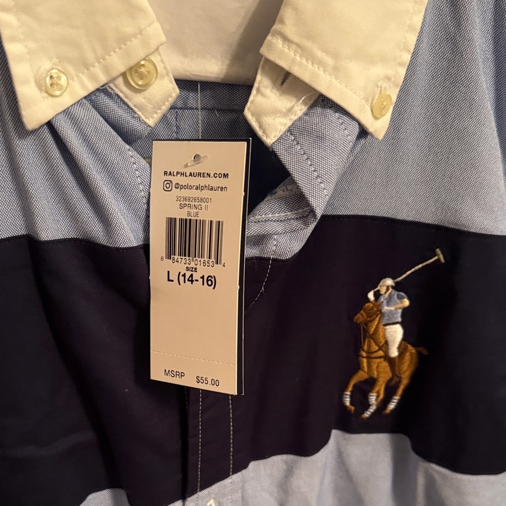 Polo Ralph Lauren Light Blue and Navy Casual Shirt Boys size L/G (14/16). - Picture 3 of 3
